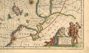 Линия Северного полярного круга, Circulo Arctico, обозначена красным цветом на голландской карте 1641 года