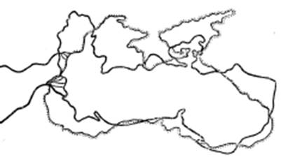 Сходства конфигураций при совмещении контуров Черного и Каспийского морей