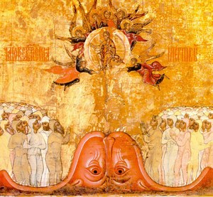 Антропоморфное изображение Земли на иконе «Воскресение мертвых»