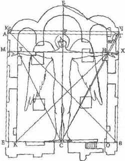 План церкви Успения в Старой Ладоге. Мерный ангел живого квадрата на плане церкви Успения предлагаемого плана